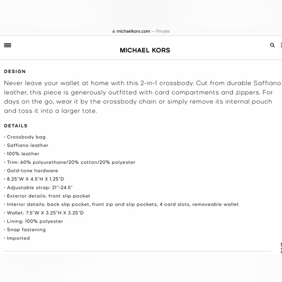 New! Micheal Kors 💛 2 Pieces 💛 Saffiano Leather 2 in 1 Crossbody Shoulder Bag - Picture 6 of 6